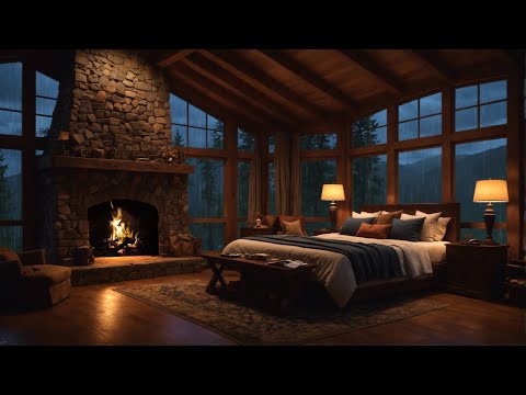 Find solace with gentle rain sounds while you sit by the crackling fireplace in cozy mountain lodge