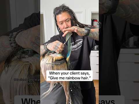 Did we slay this rainbow hair color & shag haircut? #hairtutorial #hairtransformation #hair #shorts