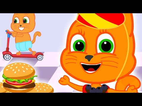 Cats Family in English - SPECIAL BIRTHDAY BURGER 🎂🍔🎁 Cartoon for Kids 4K