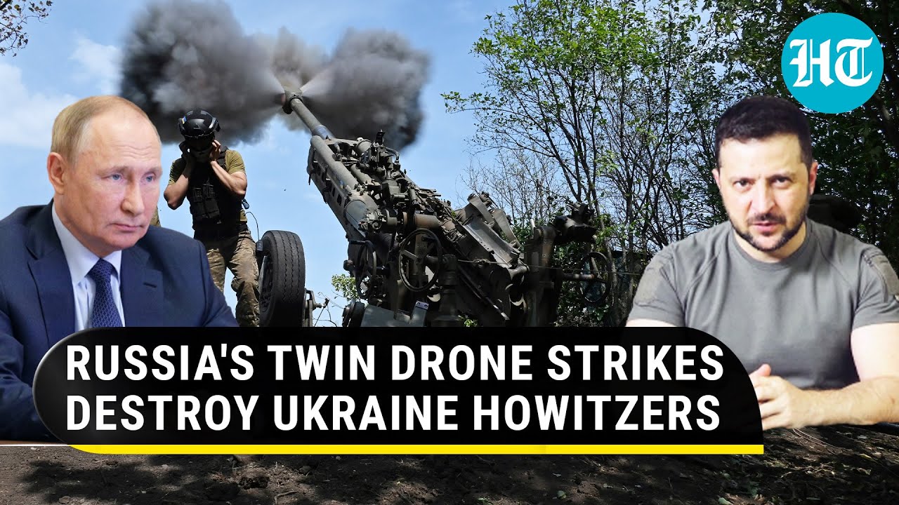 Russian Drones Destroy two M777 Howitzers of Ukraine Army & a Tractor loaded with Ammo