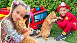 Sofia saved a kitten from a fire! Fun adventures of children with kittens