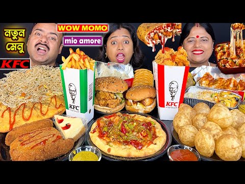 STREET FOOD vs BRANDED FOOD CHALLENGE-KFC CHICKEN & DOMINOS PIZZA & WOW MOMO, NOODLES, FUCHKA EATING