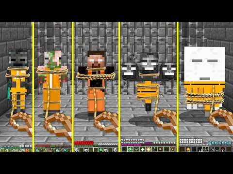 I CAUGHT IN A TRAPPED PRISONER MOBS in MINECRAFT SKELETON WARDEN GOLEM WITCH WITHER VILLAGER Battle