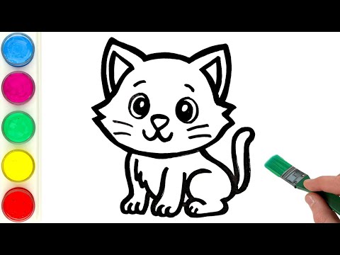 Kitten Drawing, Painting, Coloring for Kids and Toddlers | Learn Animals and Colors