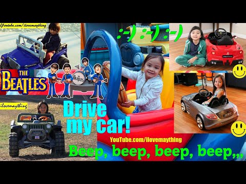 Drive My Car by The Beatles. Young Hulyan and Maya are Driving Their Cars! Ride-On Cars and Trucks