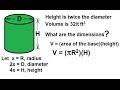 Finding Dimensions of a Cylinder