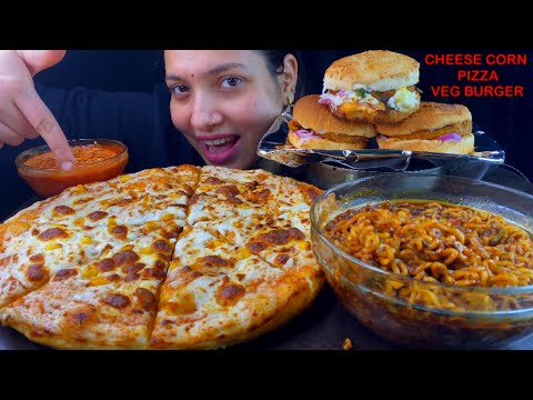 Eating Spicy 🔥 Cheese Corn Pizza, Black Bean Noodles, Cheese Melt Burgers, Cheese Sauce | Food Show