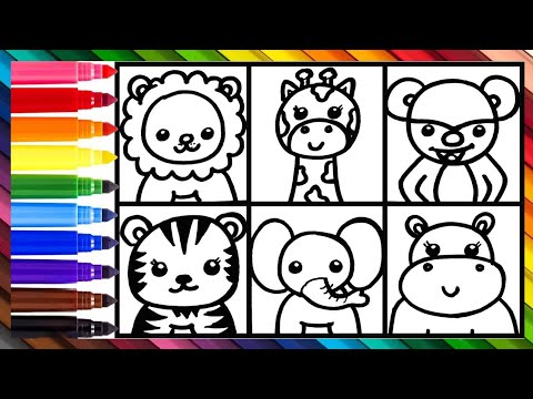 Dibuja y Colorea Animales Salvajes 🦁🦒🐵🐯🐘🦛🌈 Dibujos Para Niños