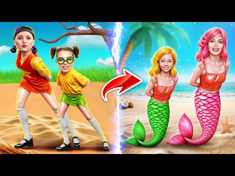 ¡Cómo Convertirse en Sirena en la Escuela de Juego de Calamar! ¡Cambio de Imagen de Nerd a Sirena!