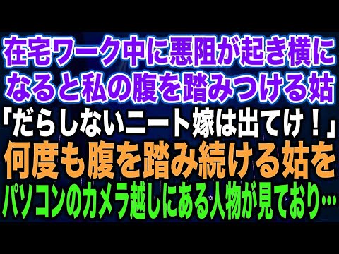 【スカッとする話】在宅ワーク中に悪阻が起き横になると私の腹を踏みつける姑「だらしないニート嫁は出てけ！」何度も腹を踏み続ける姑をパソコンのカメラ越しにある人物が見ており