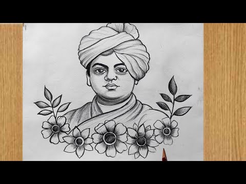 swami vivekananda drawing easy step by step for beginners,youth day drawing,swami ji drawing,