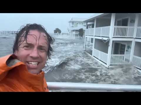 IDALIA MEGA STORM SURGE with Hurricane hammering Cedar Key, Florida