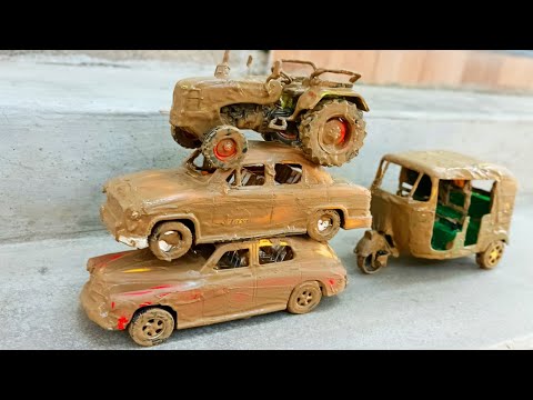 Muddy Auto Rickshaw And Taxi Accident Pulling Out Jcb And Water Jump Muddy Cleaning | Tractor Video