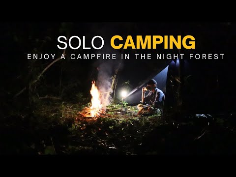 FOREST TENT SOLO CAMPING, BUSHCRAFT, CAMPFIRE MAKING, COOKING - ASMR