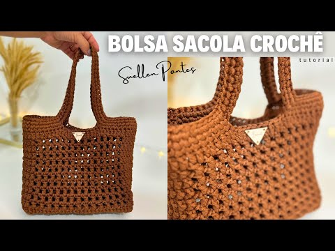 Bolsa Sacola Praia Crochê / Bolsa de Crochê em Fio Náutico / Bolsa Praia Crochê