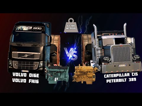 Hill climb VOLVO FH16 D16E 600HP vs PETERBILT 389 CATERPILLAR C15 625HP