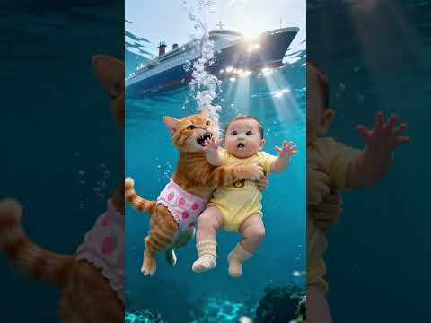 The little cat bravely rescued the drowning baby.#aianimation #funny #cat #cartoon