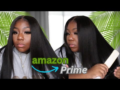 AMAZON OMG  BYE BYE KNOTS! INSTALLED IN SECONDS!! NATURAL PRE-BLEACHED PRE-CUT GLUELESS WIG || UNICE