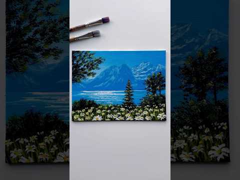 Mountains, daisies, and serenity 🎨🏞️✨ #painting #art