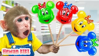 Monyet Hewan berbelanja Jelly Mickey Mouse Lucu di Toko Permen | Hewan KIKI Channel