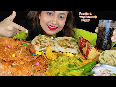 UNCUT MUKBANG‼️😉EATING PAROTTA🥵VEG KORMA😋POLI🤤SAMOSA🌶ll MUKBANG+ ASMR🤤😋