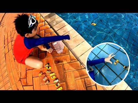 DESAFIO JOGANDO CARRINHOS HOTWHEELS AMARELOS NA PISCINA!