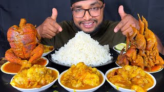 SPICY FULL CHICKEN CURRY, MUTTON FAT CURRY AND QUAIL CURRY WITH RICE MUKBANG EATING , FOOD EATING