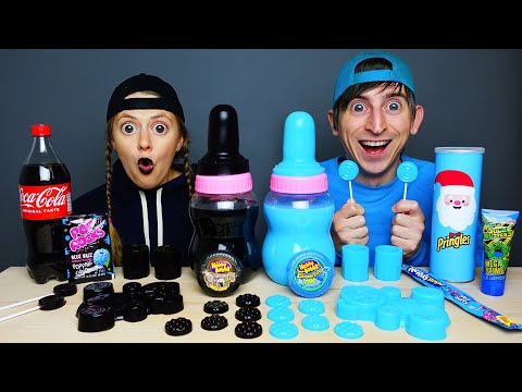 ASMR MUKBANG Color food challenge 블랙 블루 푸드 챌린지 Black vs Blue dessert MUKACHU