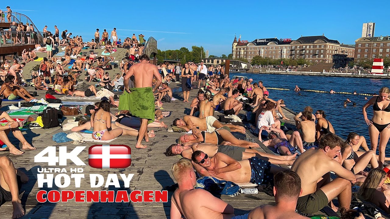 HOT DAY 🔥 On Kalvebod Brygge Harbor Beach | 4k Copenhagen Denmark 🇩🇰☀️ Beach Walk | Sep 2023