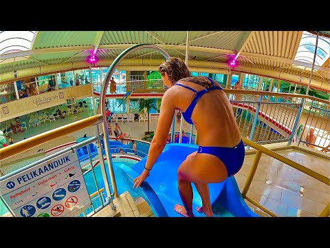 Plunging Down from 7 Meter High Pelican Dive Water Slide at Tikibad