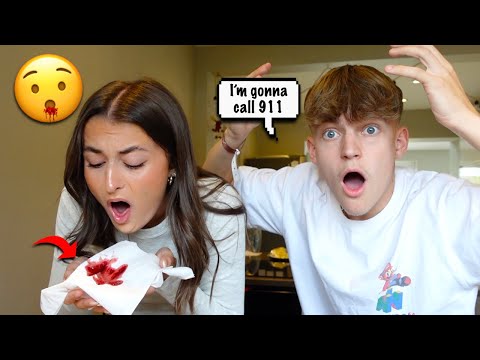 Coughing Up BLOOD PRANK On My BOYFRIEND! *he freaks out*