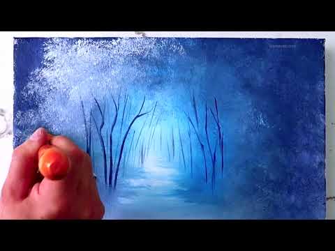 PATHWAY THROUGH THE FROSTED WOODS | Step by Step Acrylic painting techniques | Easy for Beginners