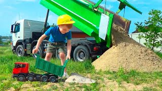 Coches para niños Truck Car BRUDER y un verdadero camión volquete