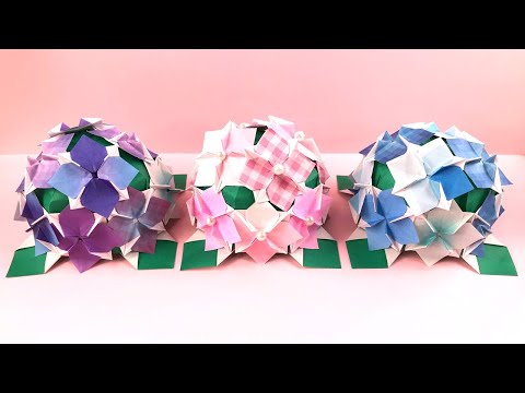 折り紙 あじさい 立体 折り方 改訂版 Origami flower Hydrangea 3D  tutorial （NiceNo1）