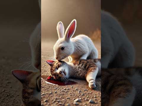 A brave rabbit saves an injured kitten from a cruel person🐰 #RabbitRescue #CuteAnimals #AnimalRescue