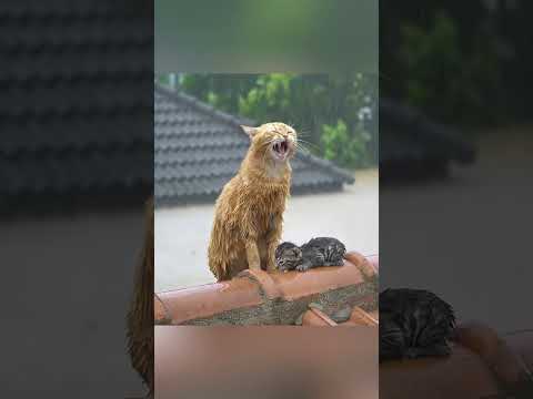 Last Refuge, Mother Cat and Kittens Stranded on Flooded Rooftop Until Birds Alert Rescuers