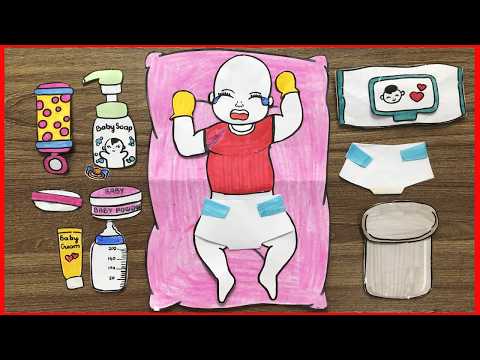 Paper doll diy, baby care game, cooking - Búp bê giấy, chăm sóc em bé và nấu ăn (Chim Xinh channel)
