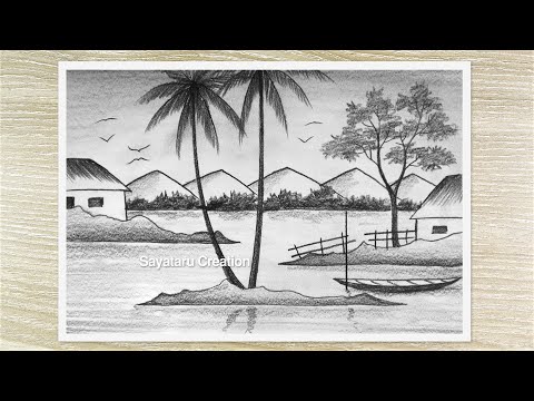 Beautiful Nature Scenery Drawing with Pencil, Easy Pencil Drawing, Pencil Art