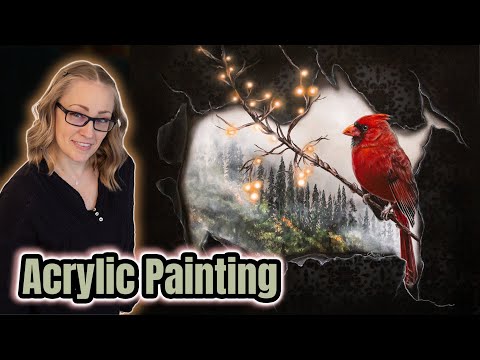 Fantasy Cardinal Acrylic Landscape Painting