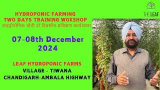 Hydroponic Farming Training Workshop 7th & 8th December 2024