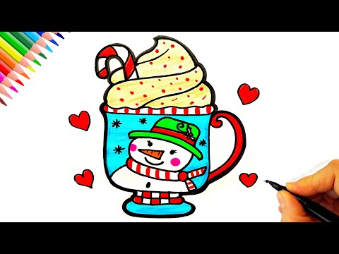 Kardan Adamlı Kupa Çizimi ☃ Yeni Yıl Resmi Çizimi - Kardan Adam Çizimi - Snowman Drawing - Christmas