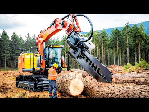 Dangerous Powerful Biggest Chainsaw Cutting Tree Machines, Amazing Woodworking Felling Tree Chainsaw