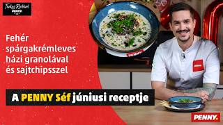 Fehér spárgakrémleves házi granolával és sajtchipsszel