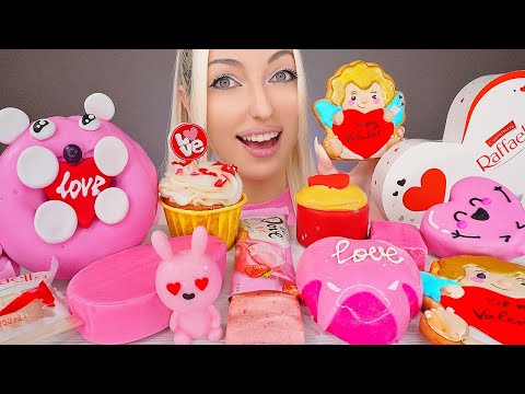 ASMR EATING PINK FOOD, VALENTINE’S DAY DESSERT, CHOCOLATE, ICE CREAM, CAKE, CANDY, MUKBANG, 분홍색 음식 먹