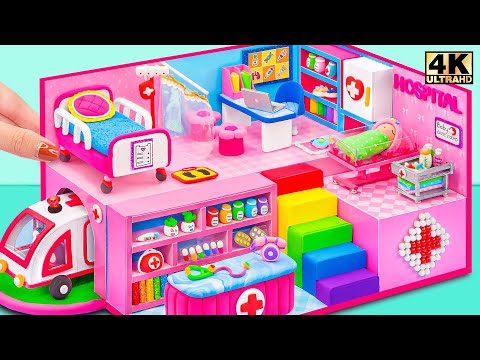 Build Pink Miniature Hospital with DIY Doctor Set, Medical Kit, Car from Clay ❤️DIY Miniature House