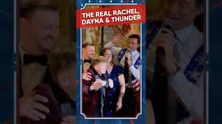 Hugh Jackman & Kate Hudson with the REAL LIFE "Thunder" Rachel & Dayna! ⚡️🎤