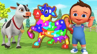 Learn ABCs with Baby 👶 | Alphabet Song & Cow Shape Wooden Puzzle 3D Educational Play Toddlers
