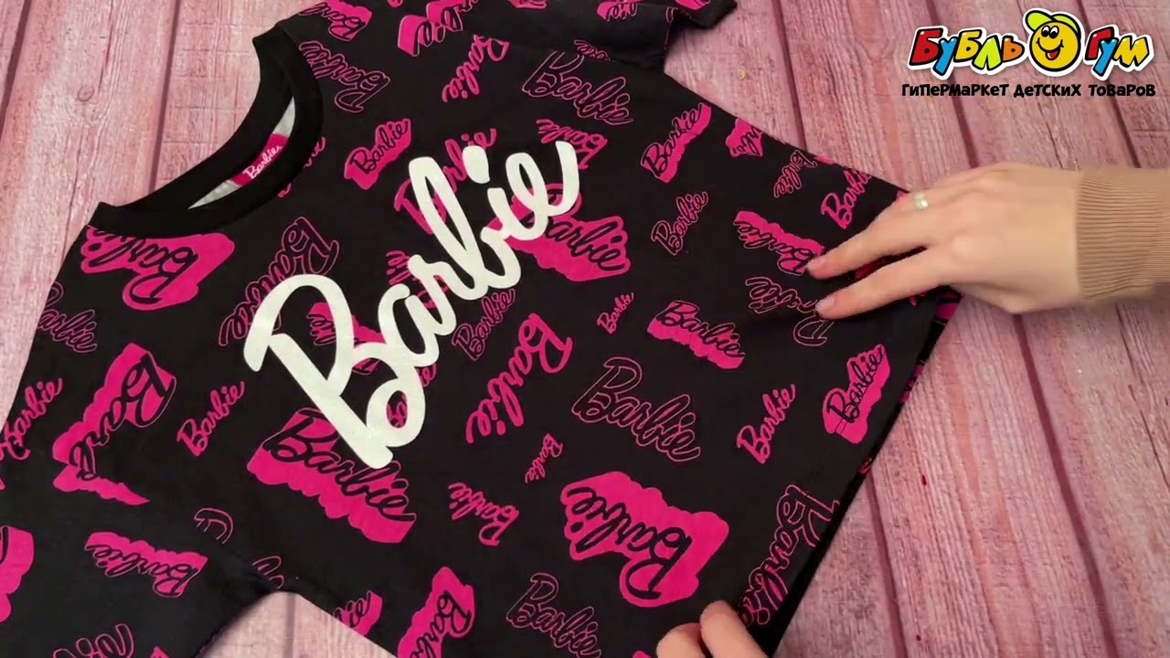 Футболка Lanson Kids с розовыми надписями Barbie черная - видео