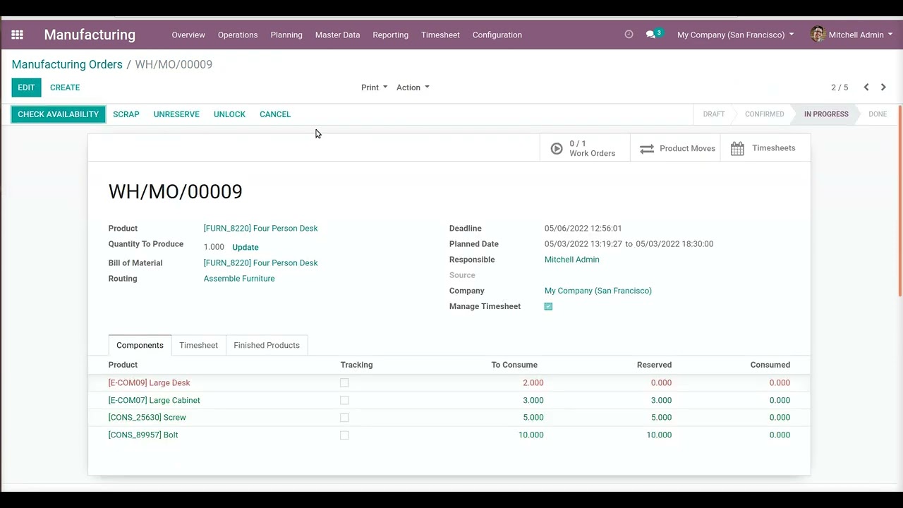 How to manage Timesheet of Manufacturing / MRP | Odoo App Feature #Timesheet #Manufacturing #odoo16 | 5/31/2022

MRP Timesheet - Manufacturing Timesheet #OdooApp helps users to manage timesheet directly from #manufacturingorder and ...