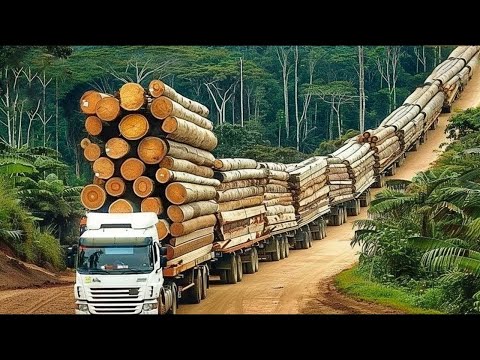 Amazing Fastest Skill Huge Tree Felling With Chainsaw, Dangerous Logging Wood Truck Driving Skill